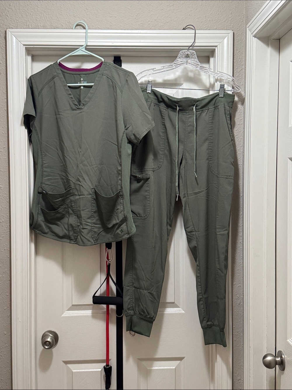 Med Couture Olive Green Drawstring Jogger Scrub Pants